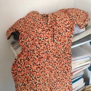 Oxolloxo Playsuit  Orange And Black Floral Print