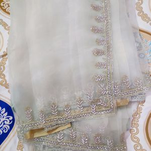 Fully Stitched Zari Saree With Cutdana Embroidery