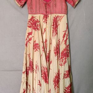 Red And Cream Long Frock For Small Gathering