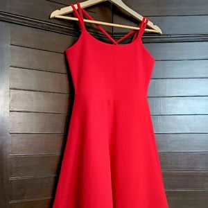 GINGER Women Solid Skater Dress with Criss-Cross