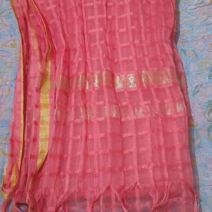 Net Checkered Peach Women Dupatta