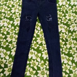 Ladies Black Skinny Damage Jeans