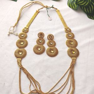 Golden Necklace With Earrings ( Women)