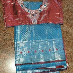 Half Pattu Saree...with Stiched Blouse