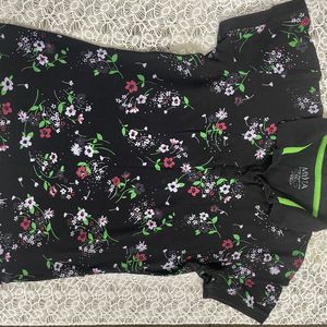 Black Flower Print Polo T-shirt