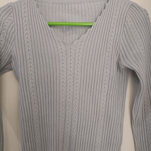 Women V Neck Blue Sweater