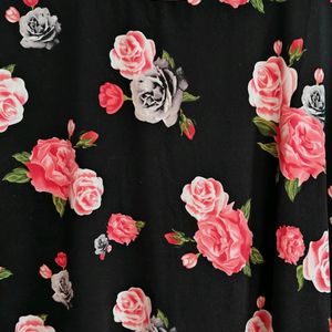 Black Floral Print Long T Shirt