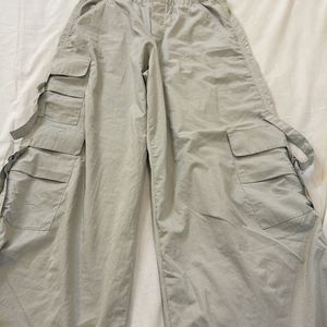 ZARA Grey Nylon Cargo Pants With Side Pockets