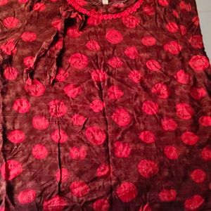 Brown Colour Top With Red Print & Border