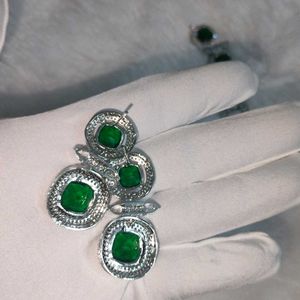 American Diamond Nano Setting Emerald Green Set