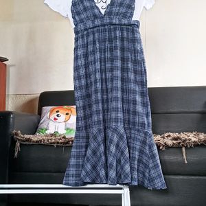 Checked Flare Dress With T Shirt Attached