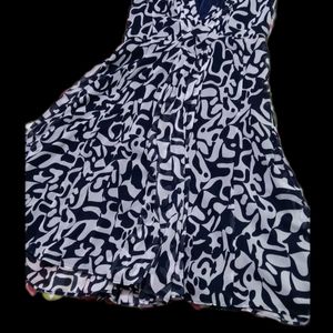 Blue And White Geomatrical Print Georgette Dress