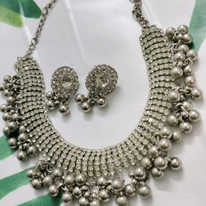 Jwellery Set Necklace Earrings Silver Oxidised