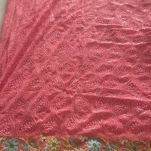 Elegant Peach Saree With Thread Work