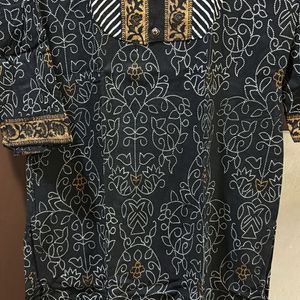 Black Foil Print Kurta