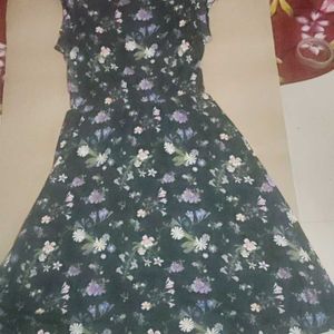 Bottle Green Floral Design Dress