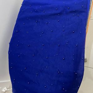 Blue Net Cloths With Peals And Lining Cloth