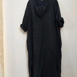 Black Linen Loose Fit Dress