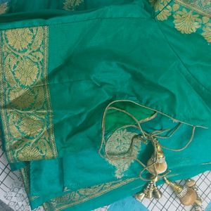 Sea Green Woven Zari Chanderi Silk Saree