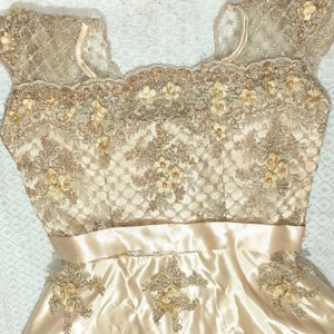 Golden Satin Dress With Beautiful Lace