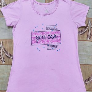 Women Slim Fit Baby Pink Tshirt