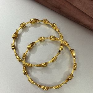 2.6 Gold Polish Set Of Two Bangles American Diamon