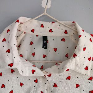 white heart printed shirt