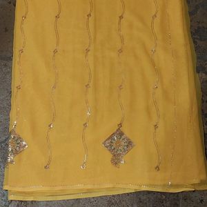 Yellow Ethnic Sequins Work Saree