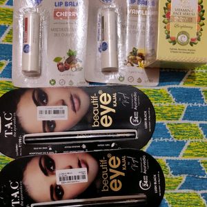 St. Botanica Serum, The Mom's Co Lip Balm And Tac Kajal.