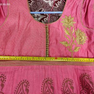 Pink Embroidered Anarkali Kurta+Pant