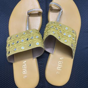 Biba (New) Yellow Embellished Open Toe Flats