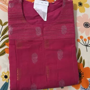 Pink Zari Cotton Kurti