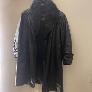 Genuine Leather Black Trench Coat - Never Worn