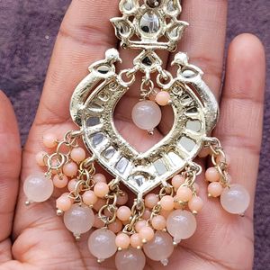 Peach Kundan Earrings Set