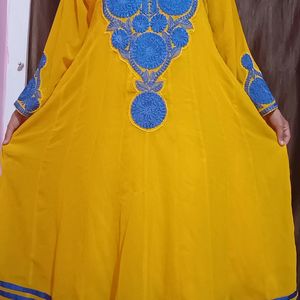 Yellow Blue Anarkali Suit