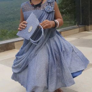 Sparkling Blue Asymmetric Party Frock & Bag