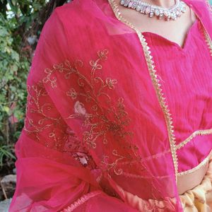 Rose Pink Organza Wedding Lehenga