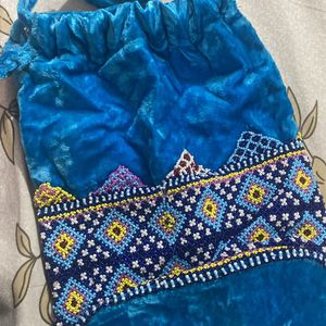 Blue Velvet Bead Embroidered Potli Bag