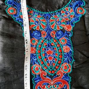 Embroidered Neckline Yoke-red