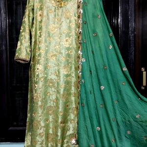 Silk Heavy Party Wear Dress (Pista Colour)