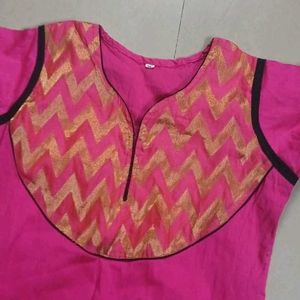 Pink Cotton Printed Kurti