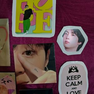 4 Photocards 3 Stickers Bts Jin Jimin Jungkook