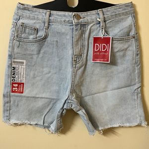 Distressed Shorts In Cool Blue Denim