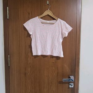 Pink And White Stripes Crop Top