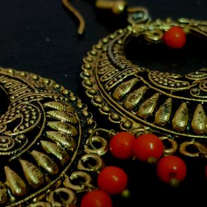 Orange Golden Oxidised Earrings