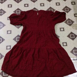 Puffed Sleeve Maroon Dress