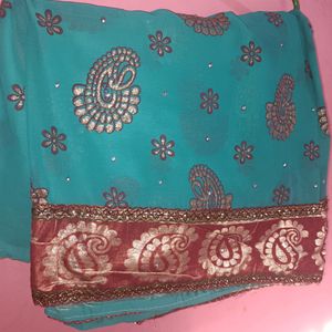 Fancy Green Mehandi Design Saree