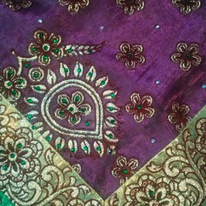 purple colour orange saree