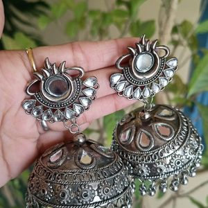 Silver Oxidised Big Jhumke