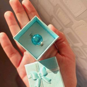 Blue Aster Flower Adjustable Ring